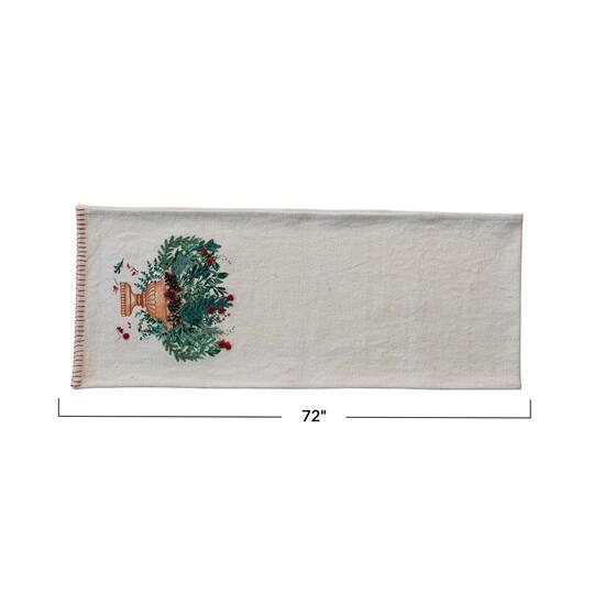 Hello Honey® 72" Hand-Embroidered Flowers in Urn Cotton Canvas Table Runner with Blanket-Stitch Edge